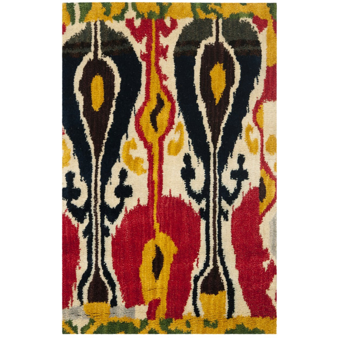 SAFAVIEH Ikat IKT222A Handmade Cream / Green Rug Image 8