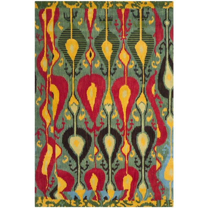 SAFAVIEH Ikat Collection IKT222B Handmade Blue/Green Rug Image 11