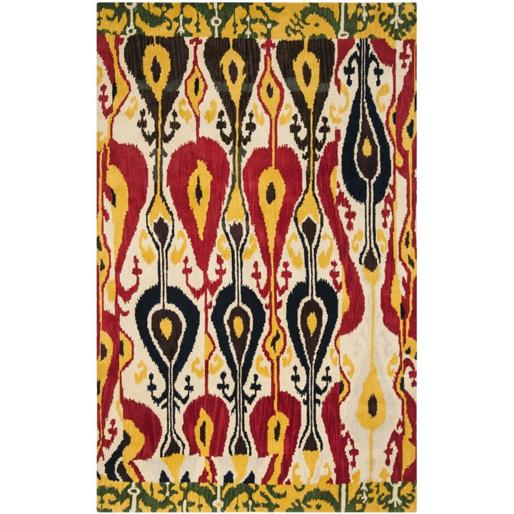 SAFAVIEH Ikat IKT222A Handmade Cream / Green Rug Image 10