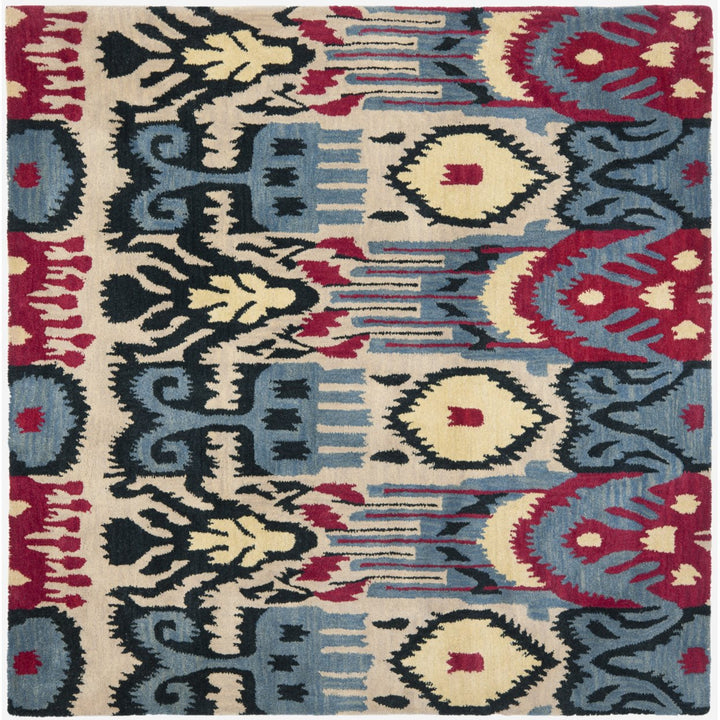 SAFAVIEH Ikat Collection IKT466A Handmade Beige/Blue Rug Image 6