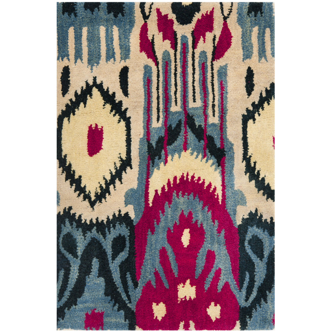 SAFAVIEH Ikat Collection IKT466A Handmade Beige/Blue Rug Image 8