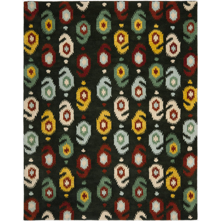 SAFAVIEH Ikat IKT471A Handmade Charcoal / Multi Rug Image 1