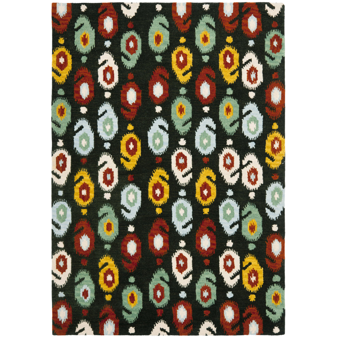 SAFAVIEH Ikat IKT471A Handmade Charcoal / Multi Rug Image 1