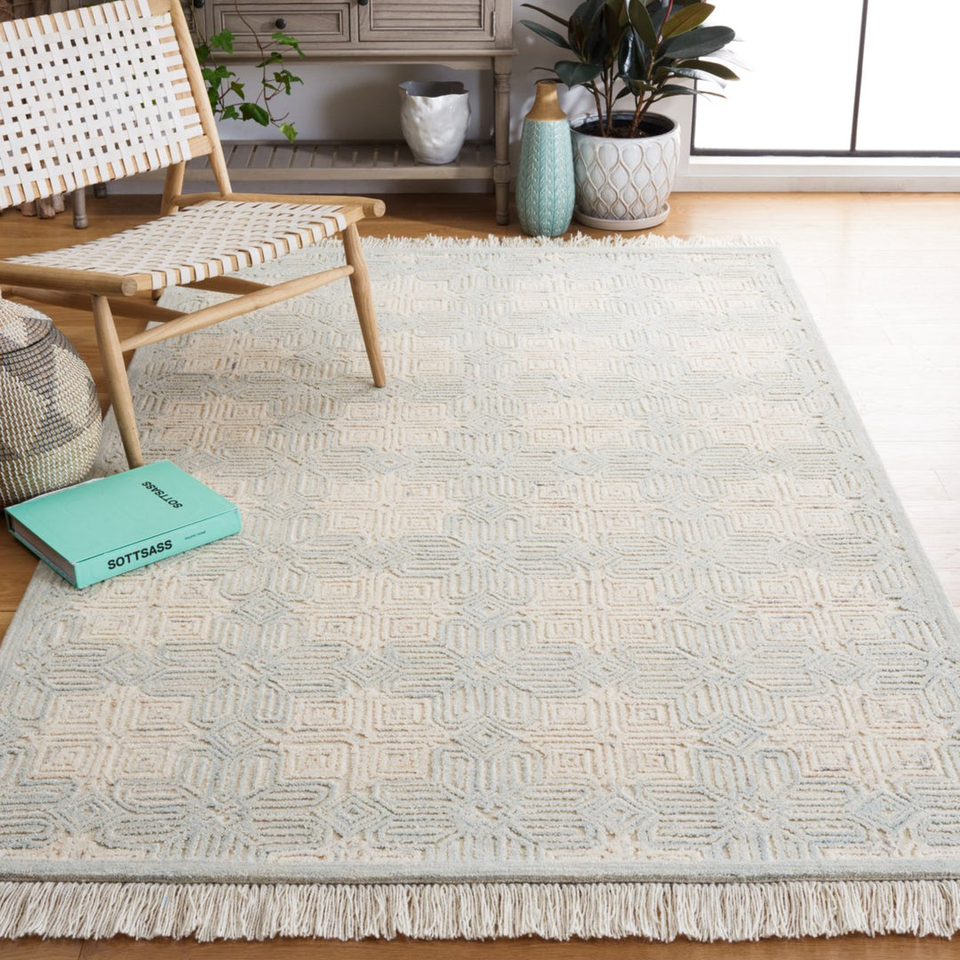 SAFAVIEH Ikat IKT805B Handmade Ivory / Light Blue Rug Image 1