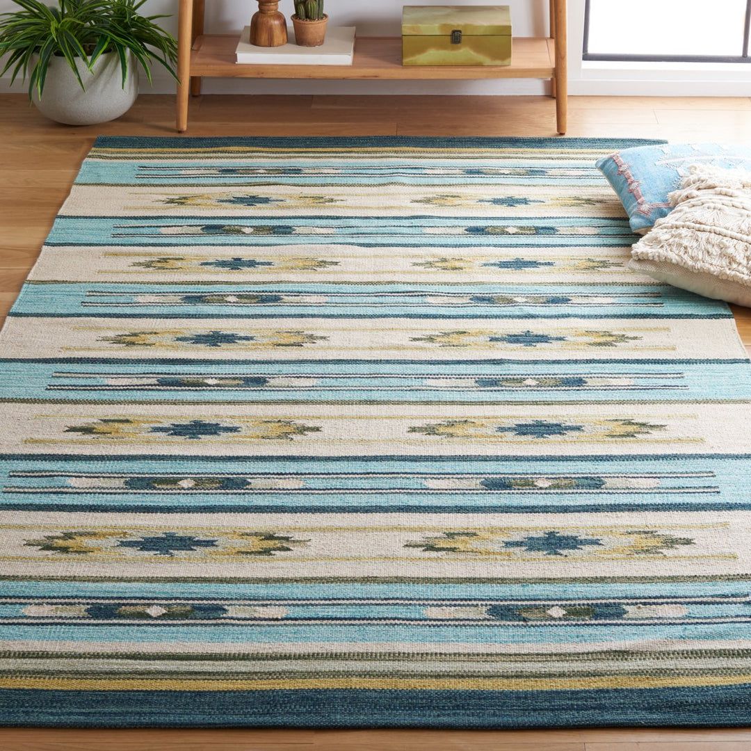 SAFAVIEH Cotton Kilim KLC301J Handmade Aqua / Ivory Rug Image 1