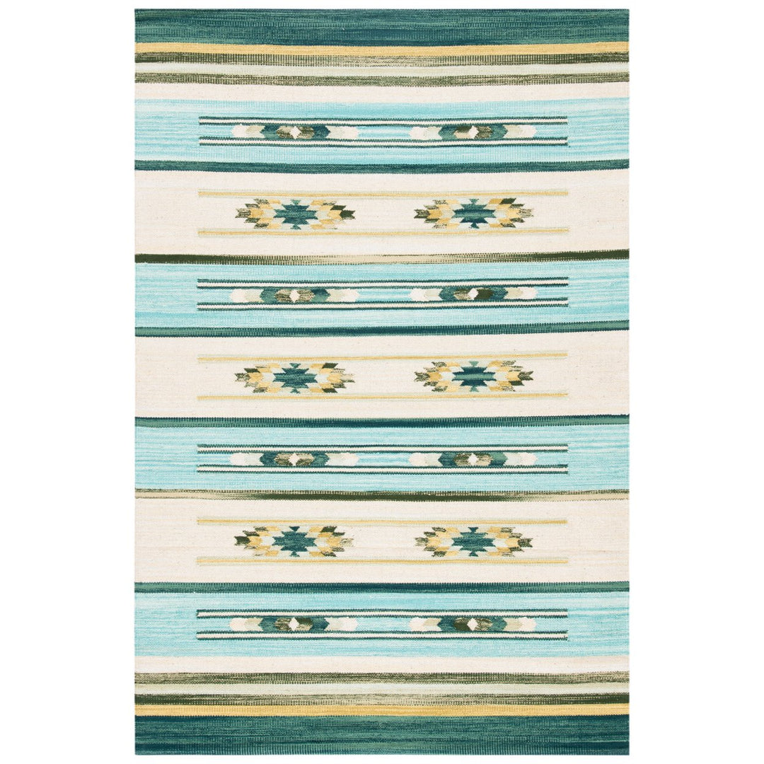 SAFAVIEH Cotton Kilim KLC301J Handmade Aqua / Ivory Rug Image 1