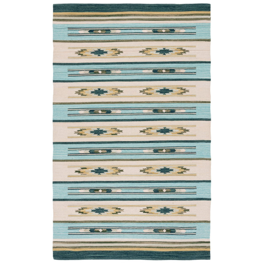 SAFAVIEH Cotton Kilim KLC301J Handmade Aqua / Ivory Rug Image 6