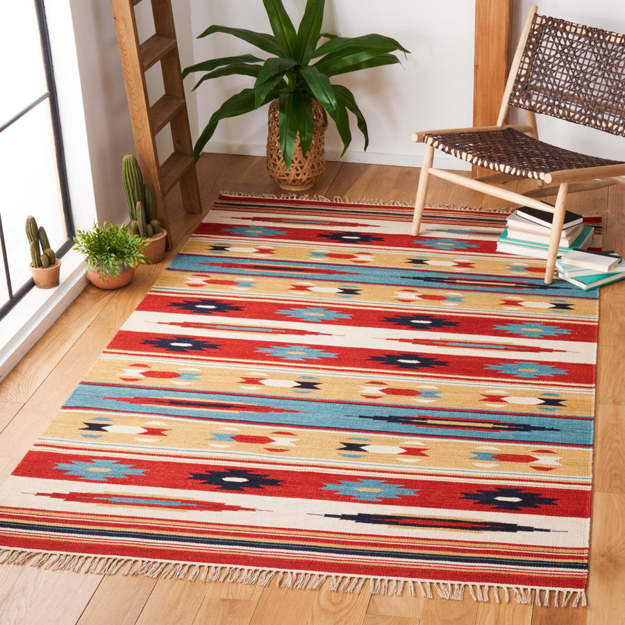 SAFAVIEH Kilim KLM712A Handwoven Beige / Red Rug Image 1