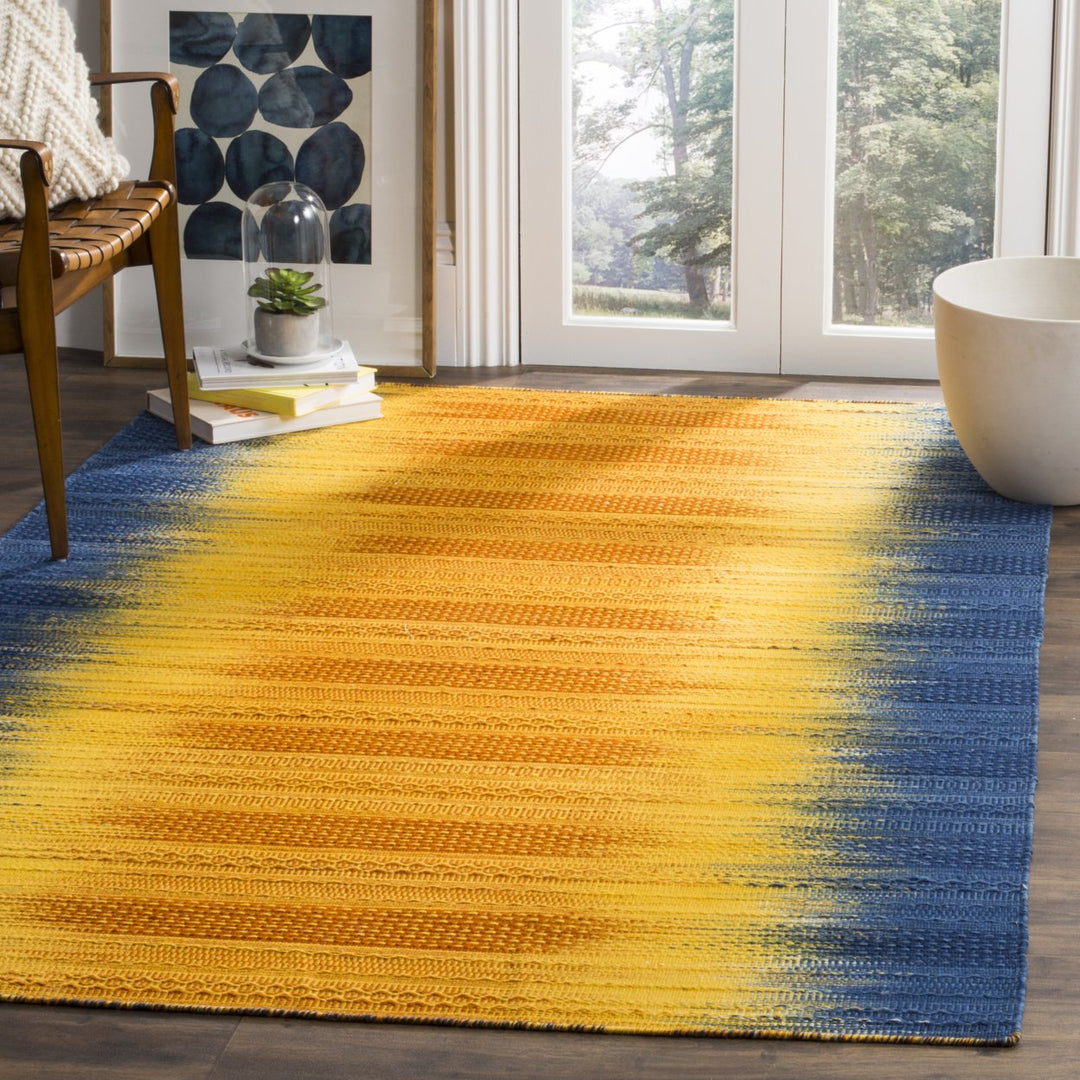 SAFAVIEH Kilim KLM821B Handwoven Dark Blue / Yellow Rug Image 1