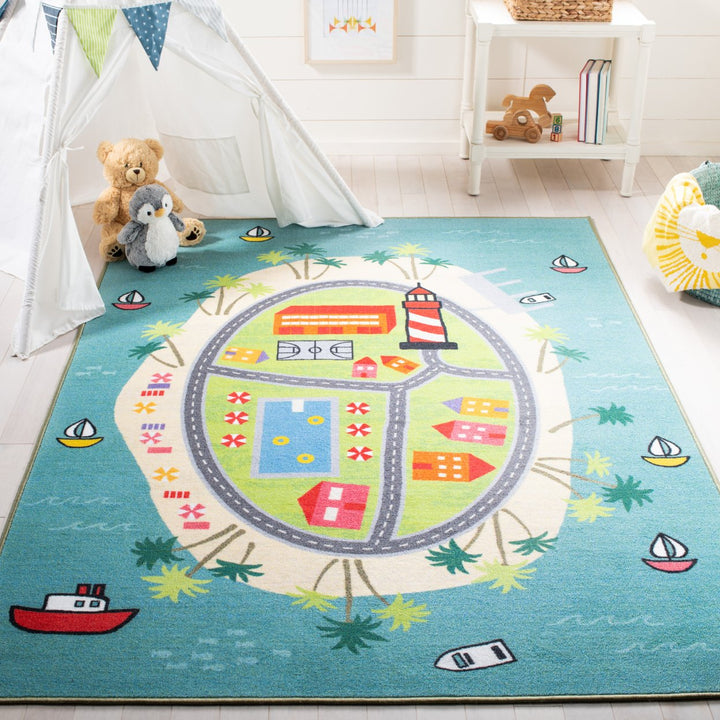 SAFAVIEH Kids Playhouse KPH202M Blue / Green Rug Image 1