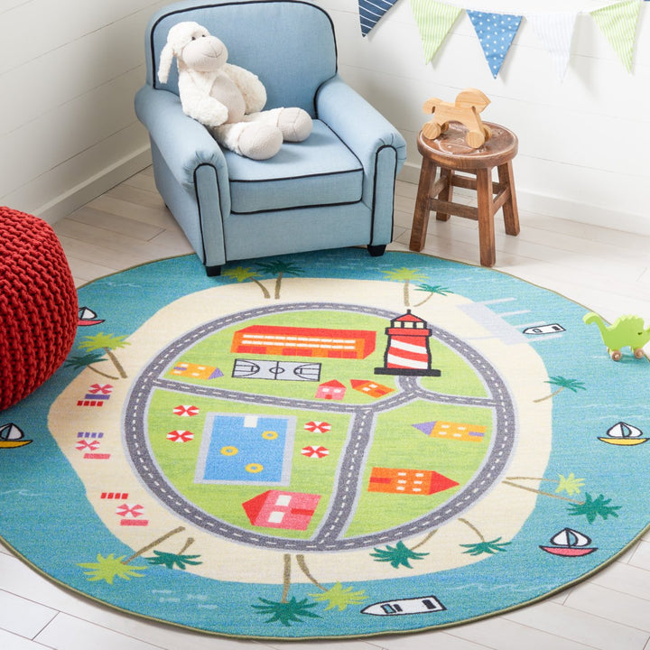 SAFAVIEH Kids Playhouse KPH202M Blue / Green Rug Image 3