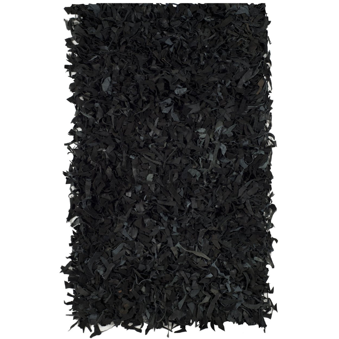 SAFAVIEH Leather Shag LSG511A Hand-knotted Black Rug Image 4