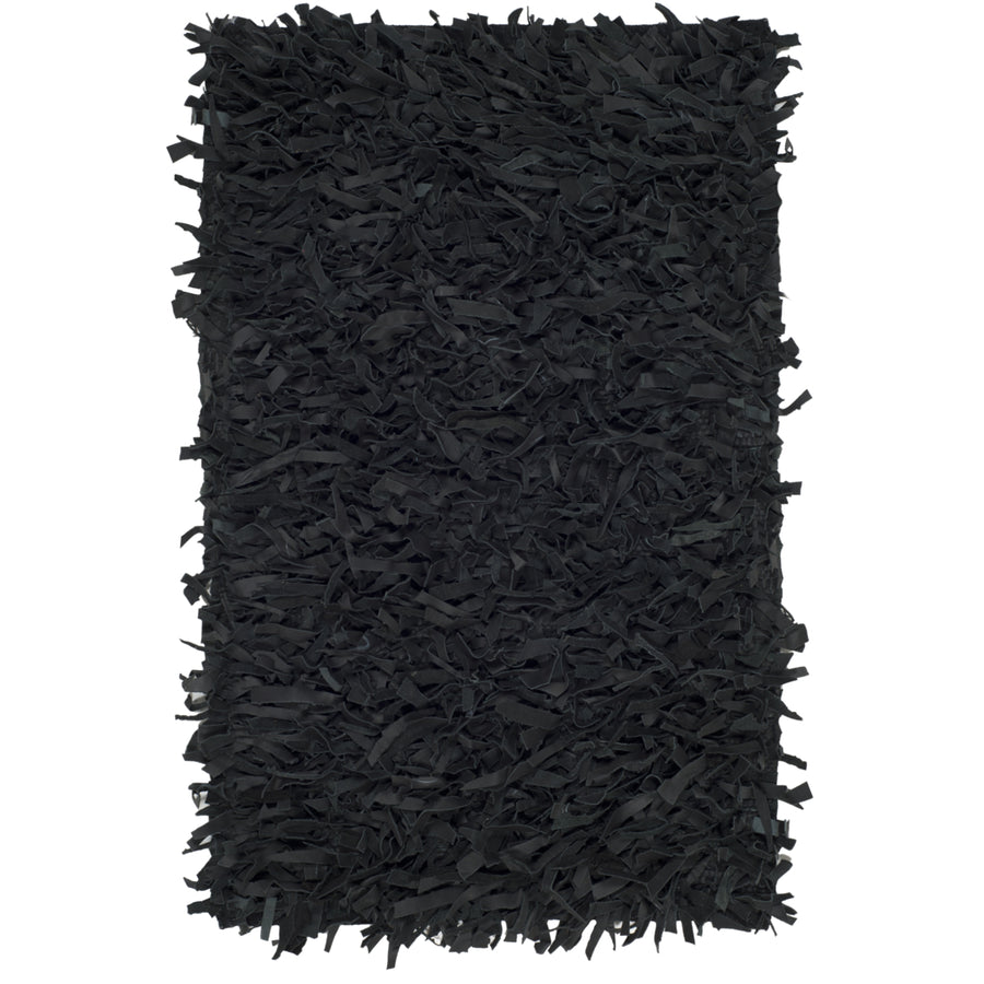 SAFAVIEH Leather Shag LSG601A Hand-knotted Black Rug Image 1