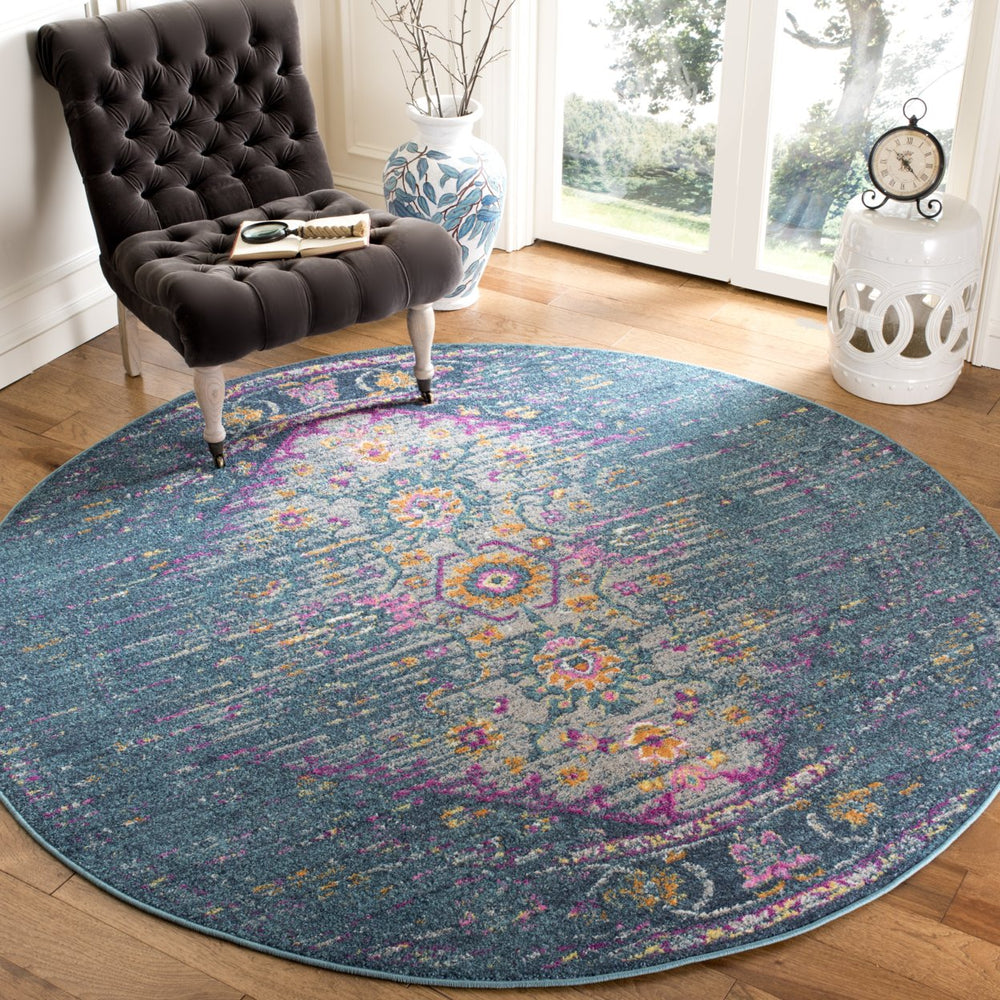 SAFAVIEH Madison Collection MAD122C Blue / Fuchsia Rug Image 2