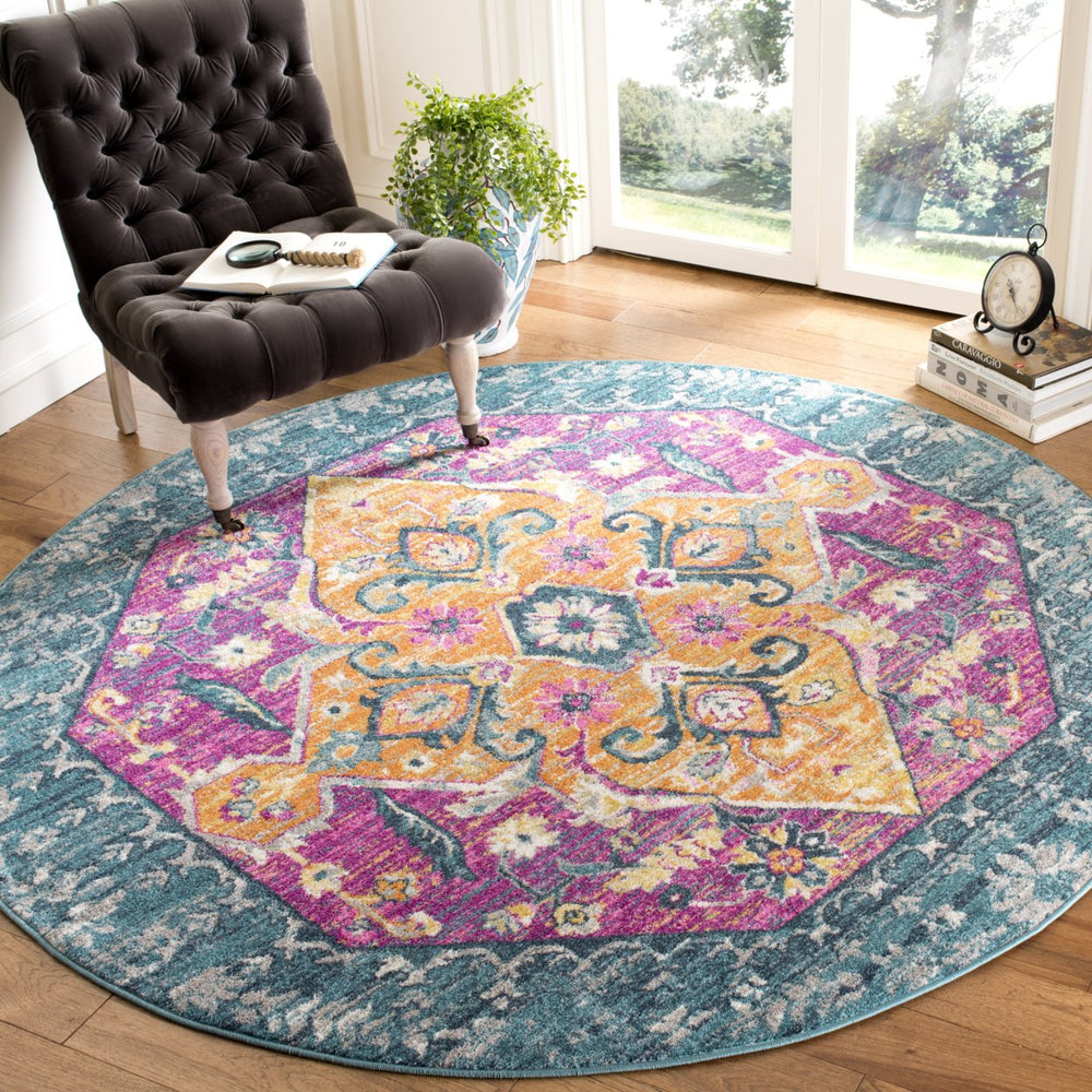 SAFAVIEH Madison Collection MAD119C Blue / Fuchsia Rug Image 2