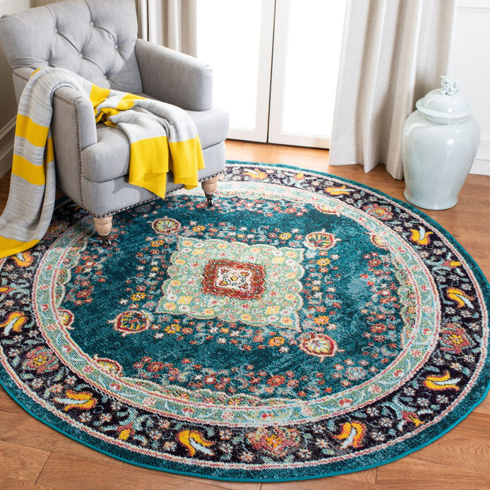 SAFAVIEH Madison Collection MAD252N Navy / Turquoise Rug Image 2