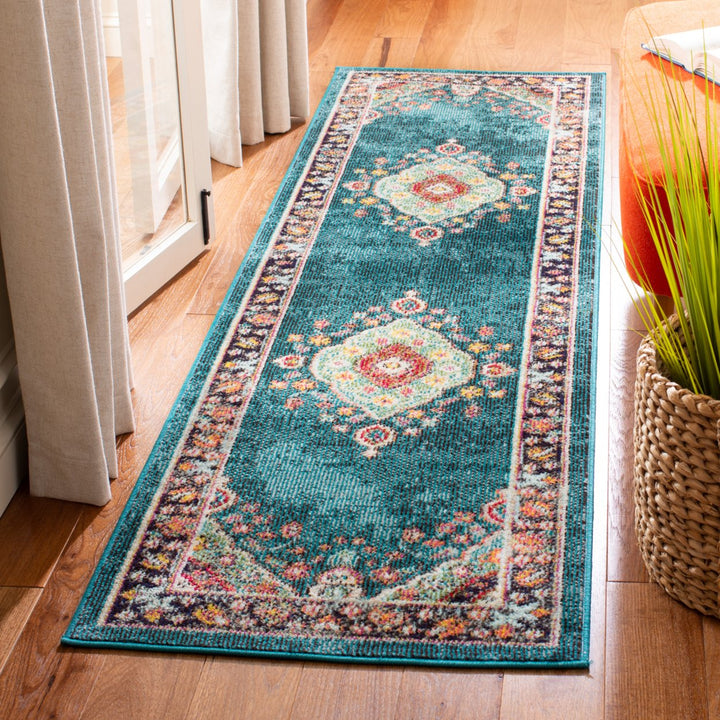 SAFAVIEH Madison Collection MAD252N Navy / Turquoise Rug Image 3