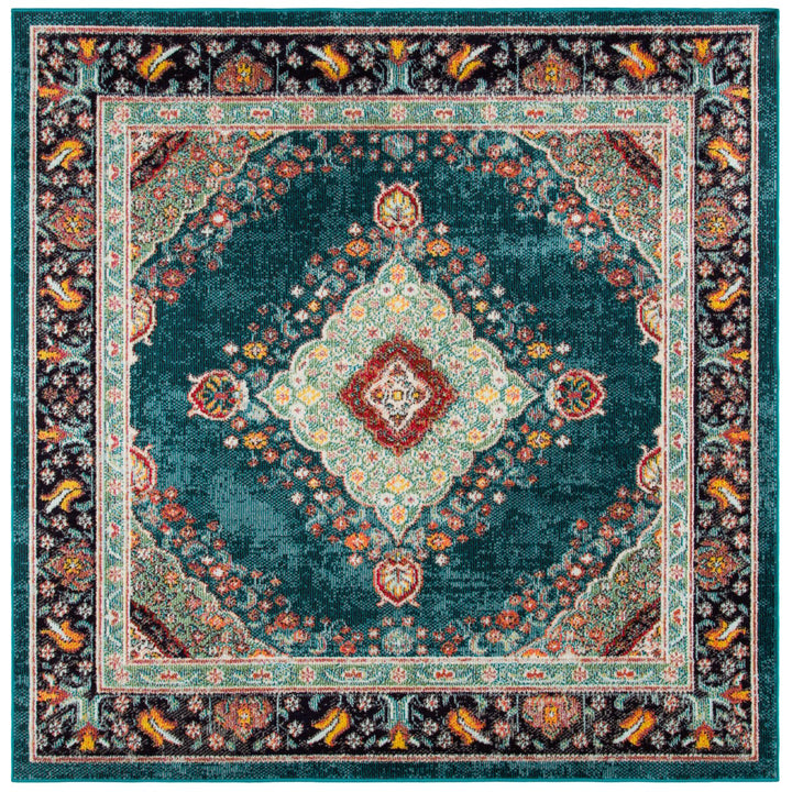 SAFAVIEH Madison Collection MAD252N Navy / Turquoise Rug Image 6