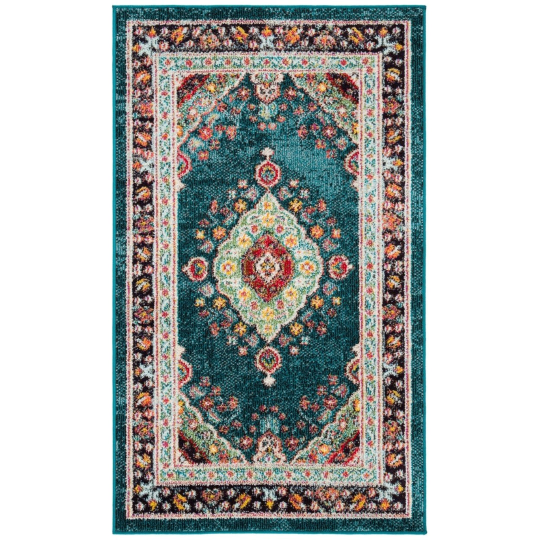 SAFAVIEH Madison Collection MAD252N Navy / Turquoise Rug Image 1