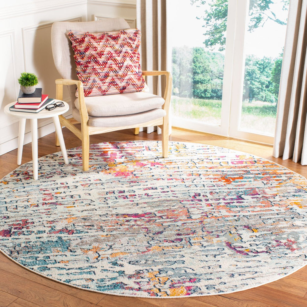 SAFAVIEH Madison Collection MAD454B Light Blue/Orange Rug Image 2