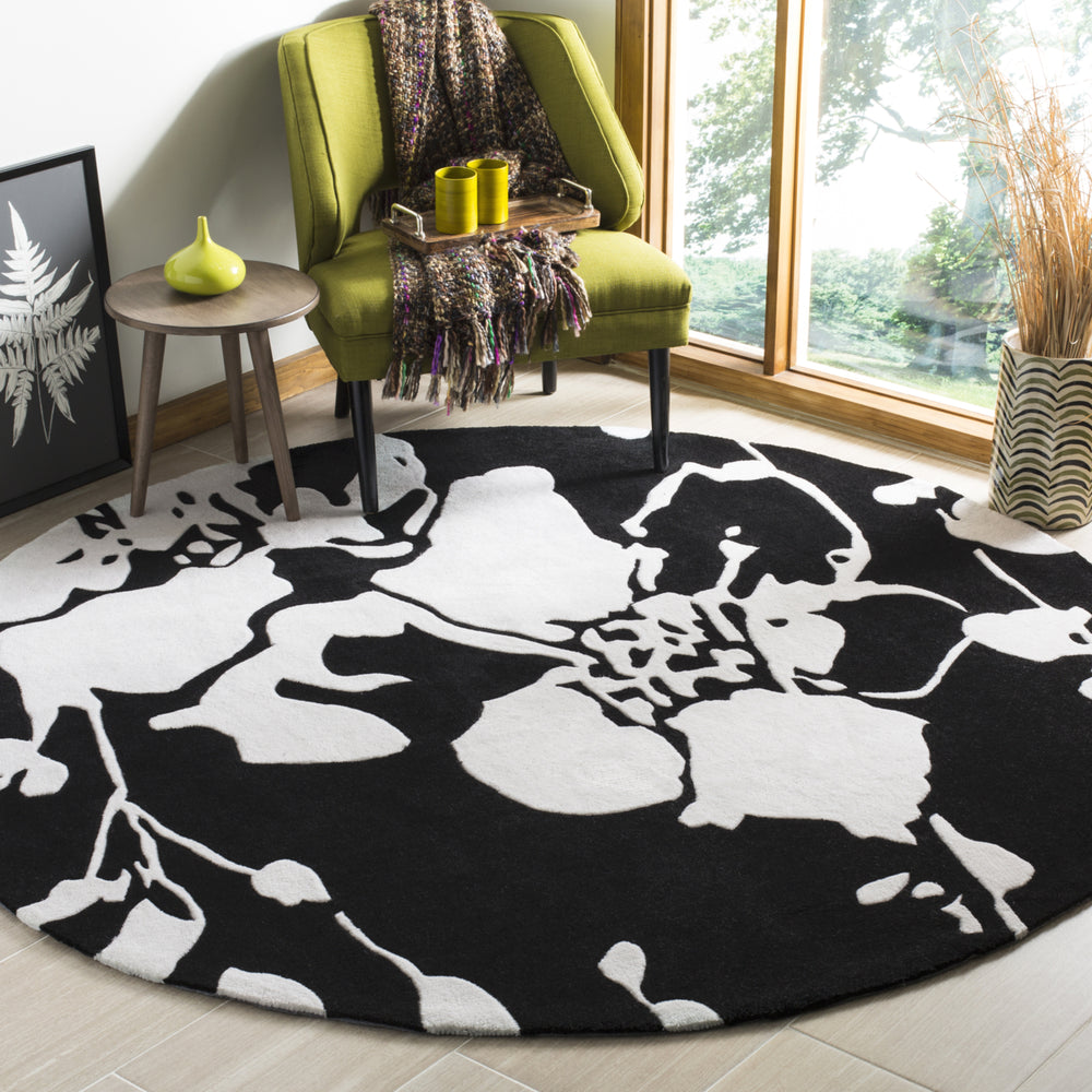 SAFAVIEH Modern Art MDA621B Handmade Black / Ivory Rug Image 2