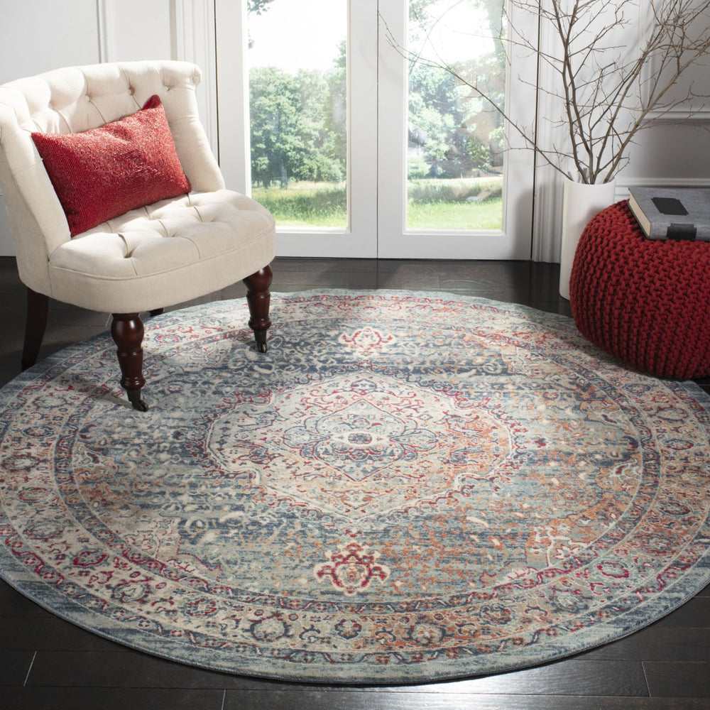 SAFAVIEH Merlot Collection MER314N Navy / Aqua Rug Image 2