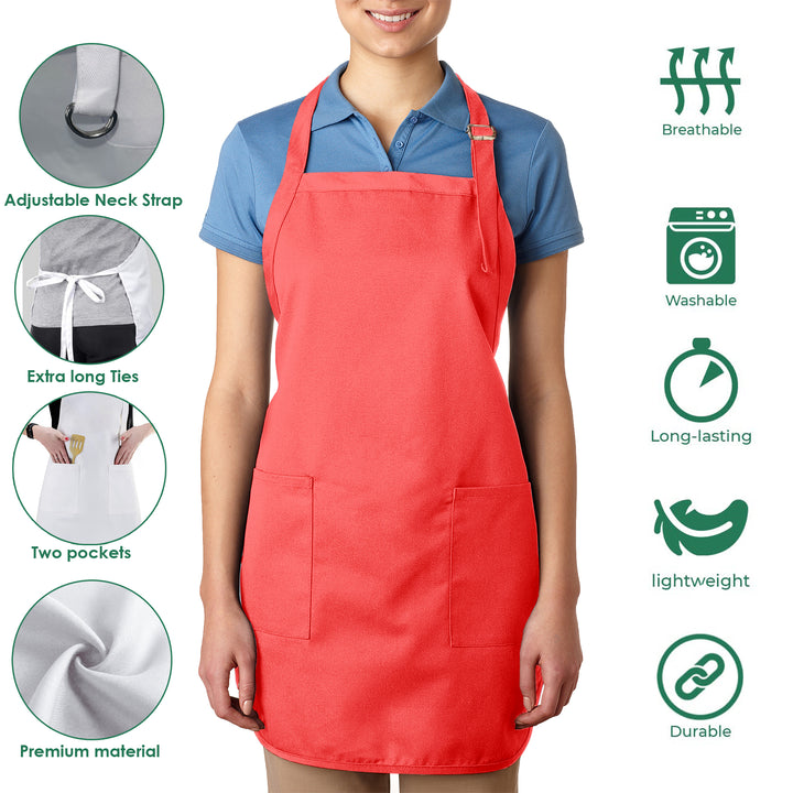 2-Pack: Unisex Deluxe Adjustable Bib Apron With Pockets Image 3