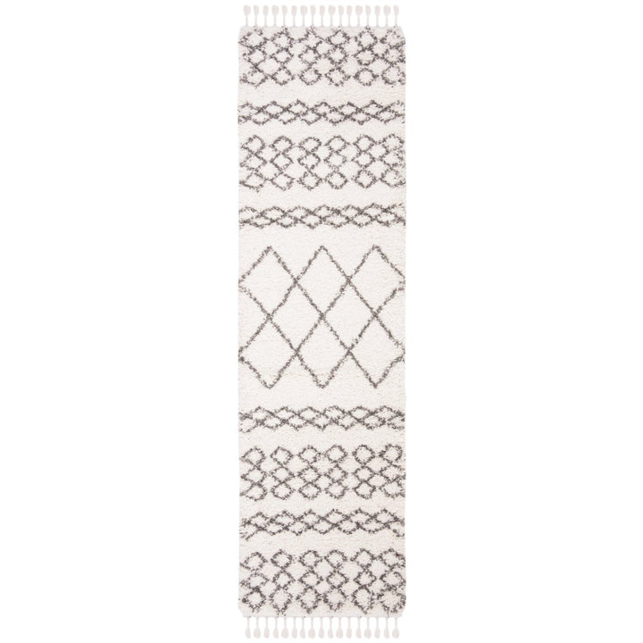 SAFAVIEH Moroccan Fringe Shag MFG343A Ivory / Grey Rug Image 1