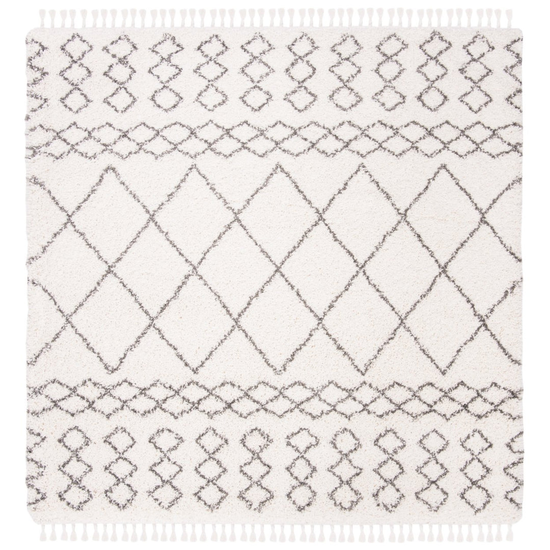 SAFAVIEH Moroccan Fringe Shag MFG343A Ivory / Grey Rug Image 1