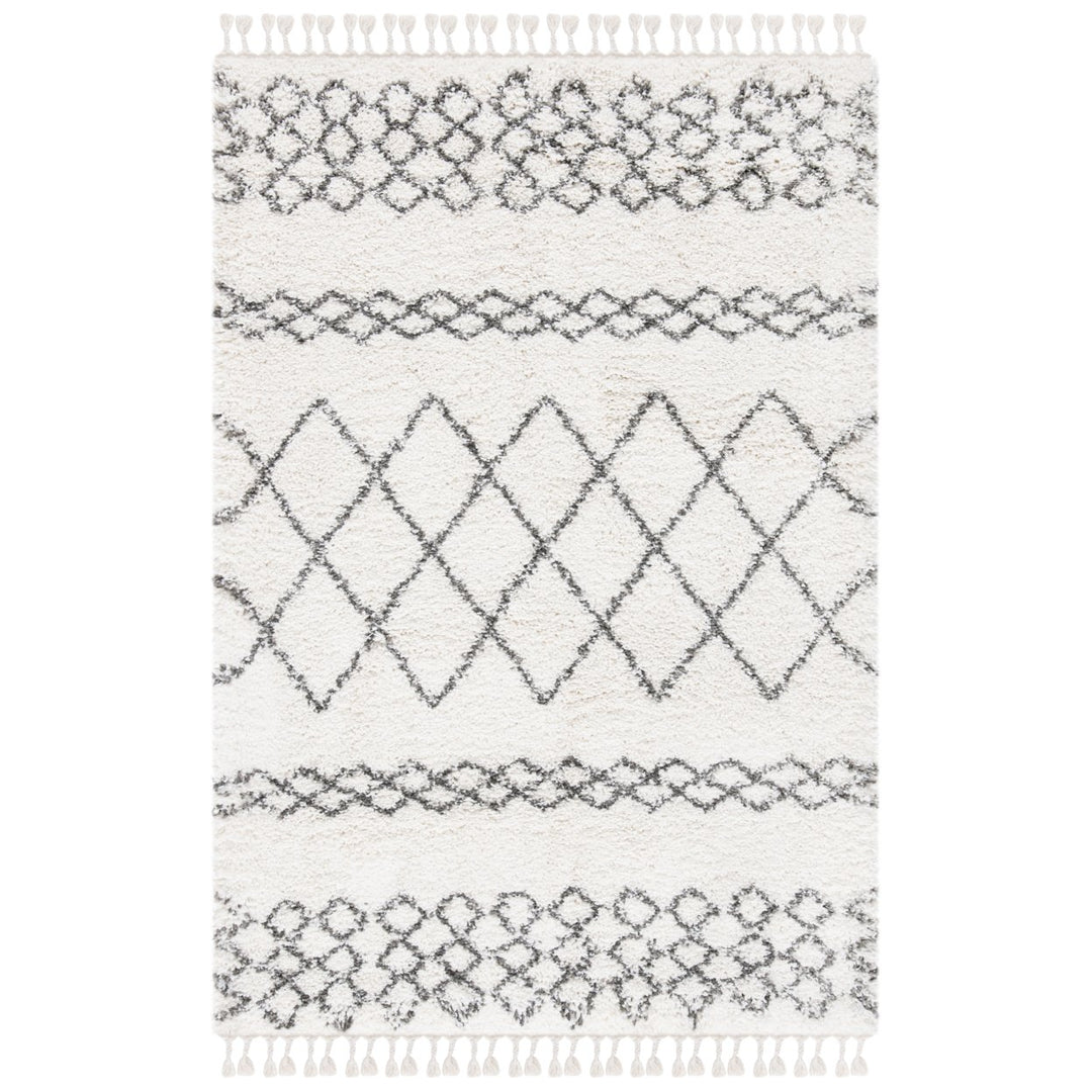 SAFAVIEH Moroccan Fringe Shag MFG343A Ivory / Grey Rug Image 1