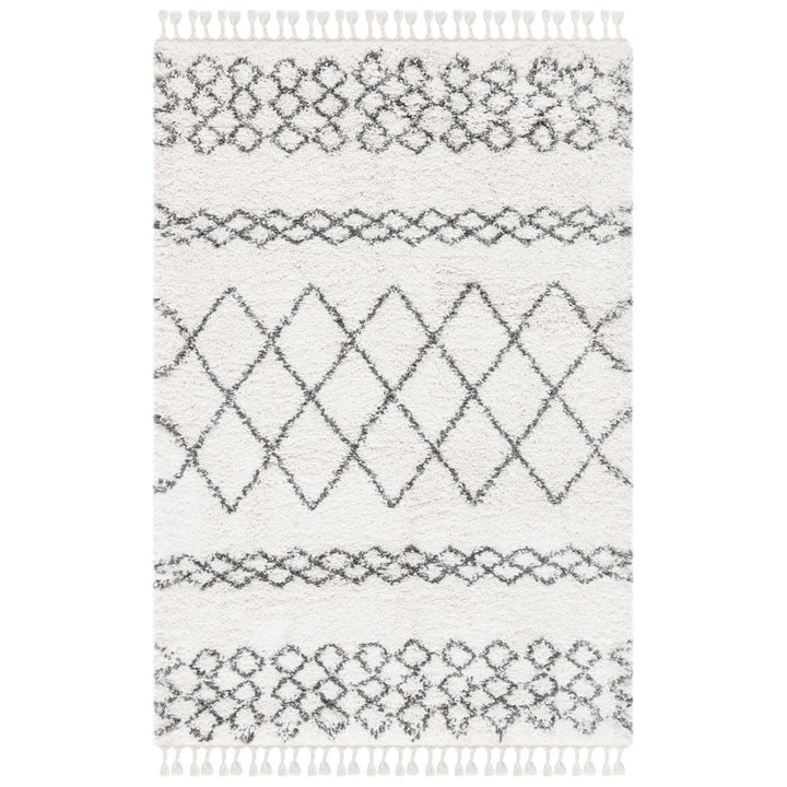 SAFAVIEH Moroccan Fringe Shag MFG343A Ivory / Grey Rug Image 1