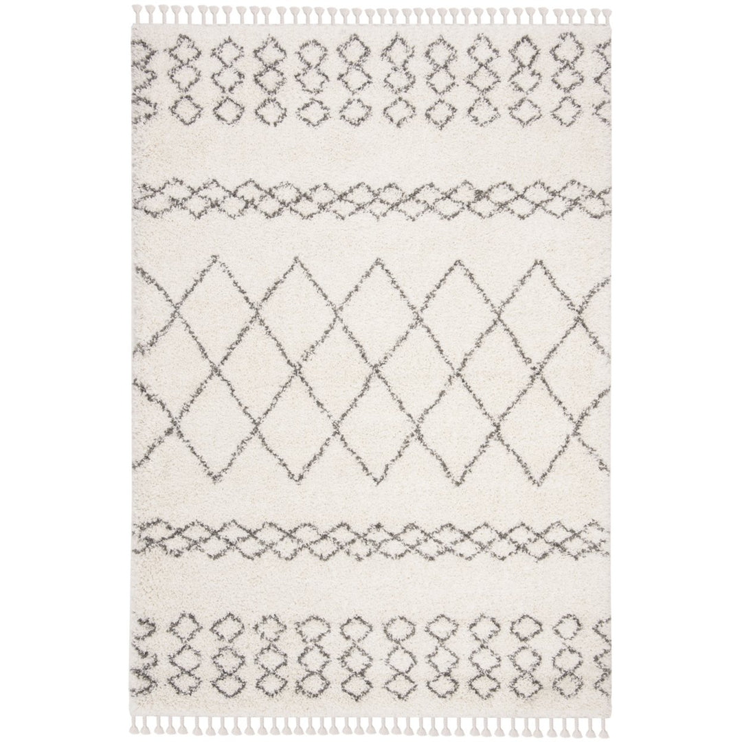 SAFAVIEH Moroccan Fringe Shag MFG343A Ivory / Grey Rug Image 1