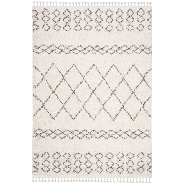 SAFAVIEH Moroccan Fringe Shag MFG343A Ivory / Grey Rug Image 1