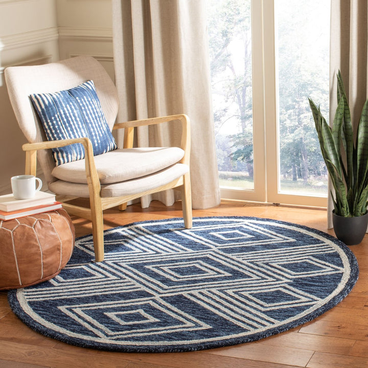 SAFAVIEH Micro-Loop Collection MLP156N Navy / Ivory Rug Image 9