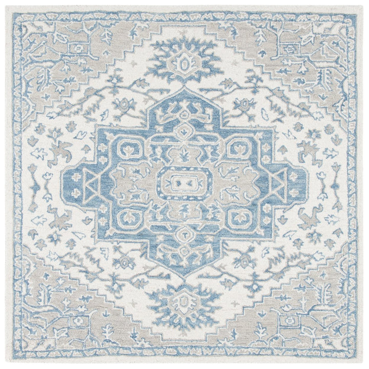 SAFAVIEH Micro-Loop MLP213M Handmade Ivory / Blue Rug Image 1