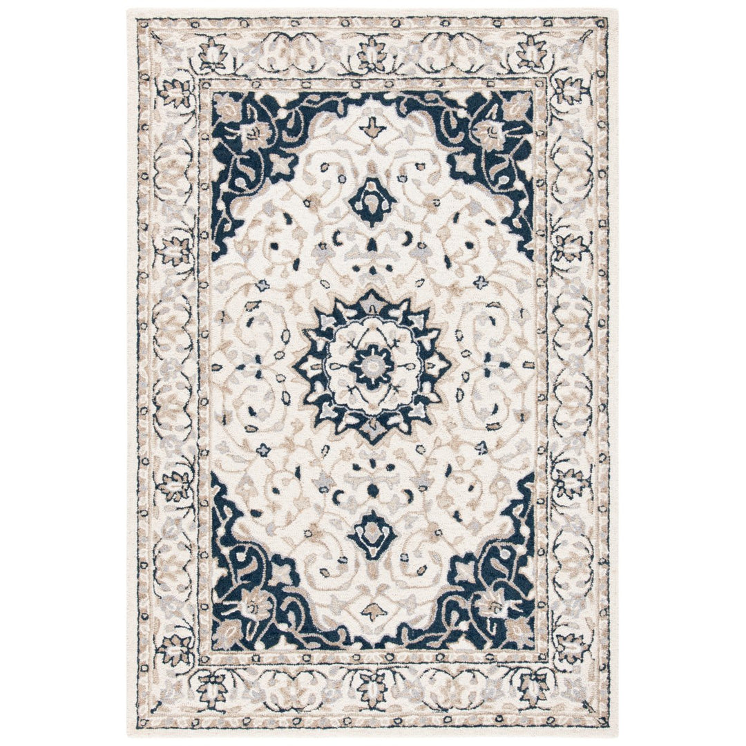 SAFAVIEH Micro-Loop MLP508A Handmade Ivory / Navy Rug Image 1