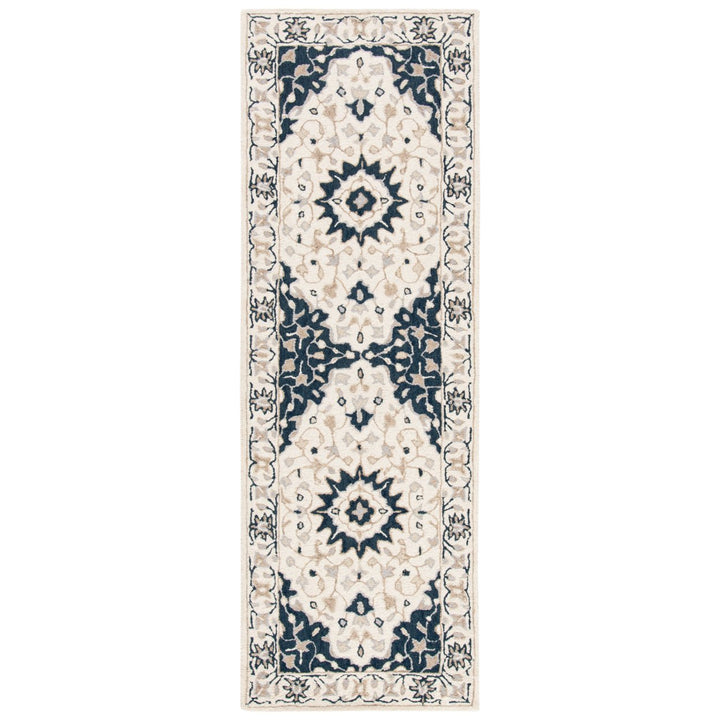 SAFAVIEH Micro-Loop MLP508A Handmade Ivory / Navy Rug Image 1