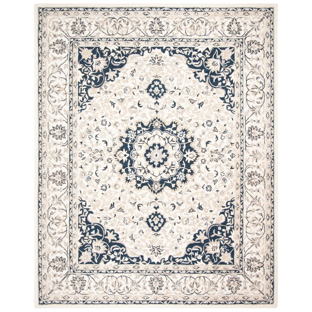 SAFAVIEH Micro-Loop MLP508A Handmade Ivory / Navy Rug Image 1