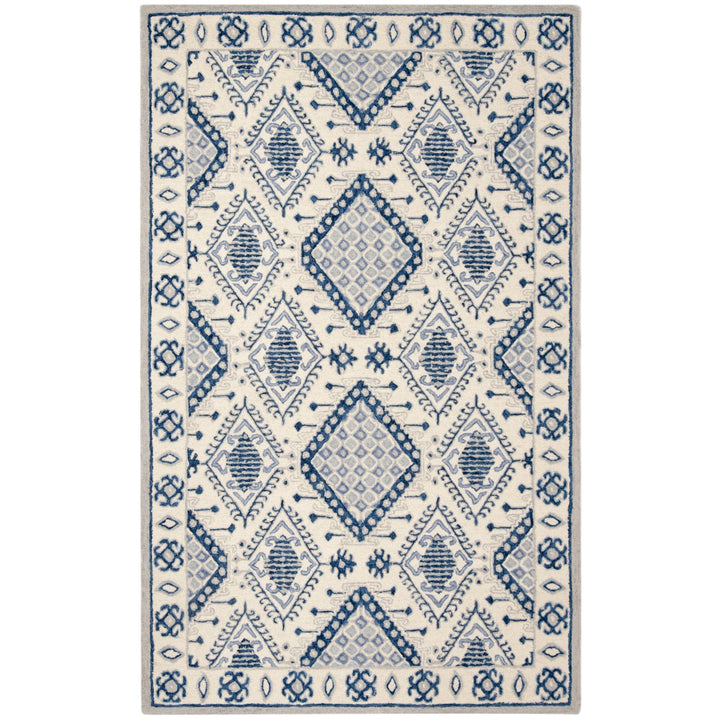 SAFAVIEH Micro-Loop MLP511M Handmade Ivory / Blue Rug Image 1