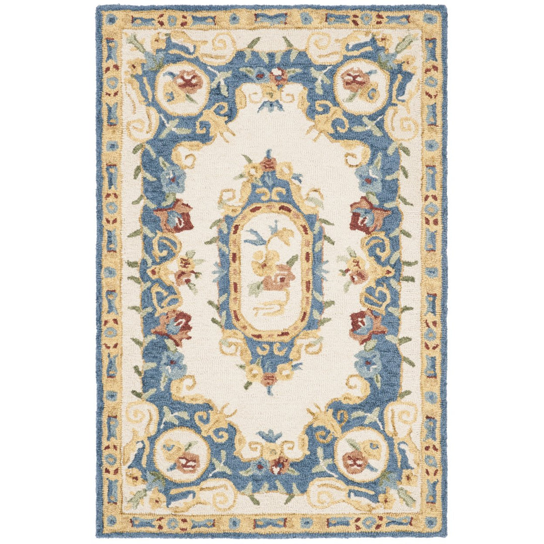 SAFAVIEH Micro-Loop MLP601A Handmade Cream / Blue Rug Image 1