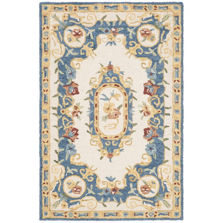 SAFAVIEH Micro-Loop MLP601A Handmade Cream / Blue Rug Image 1