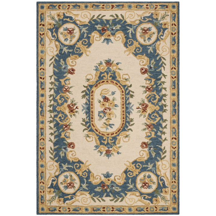 SAFAVIEH Micro-Loop MLP601A Handmade Cream / Blue Rug Image 1