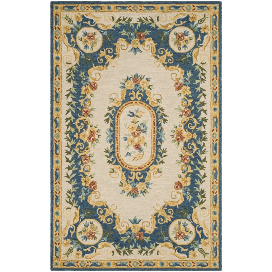 SAFAVIEH Micro-Loop MLP601A Handmade Cream / Blue Rug Image 1