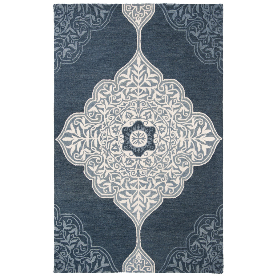 SAFAVIEH Micro-Loop MLP620F Handmade Grey / Navy Rug Image 1