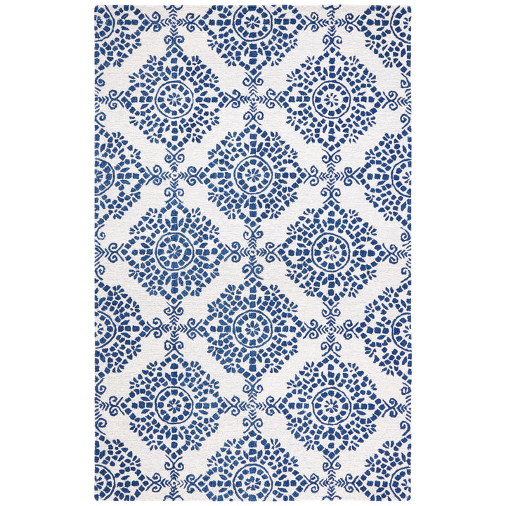 SAFAVIEH Micro-Loop Collection MLP647A Ivory / Blue Rug Image 1