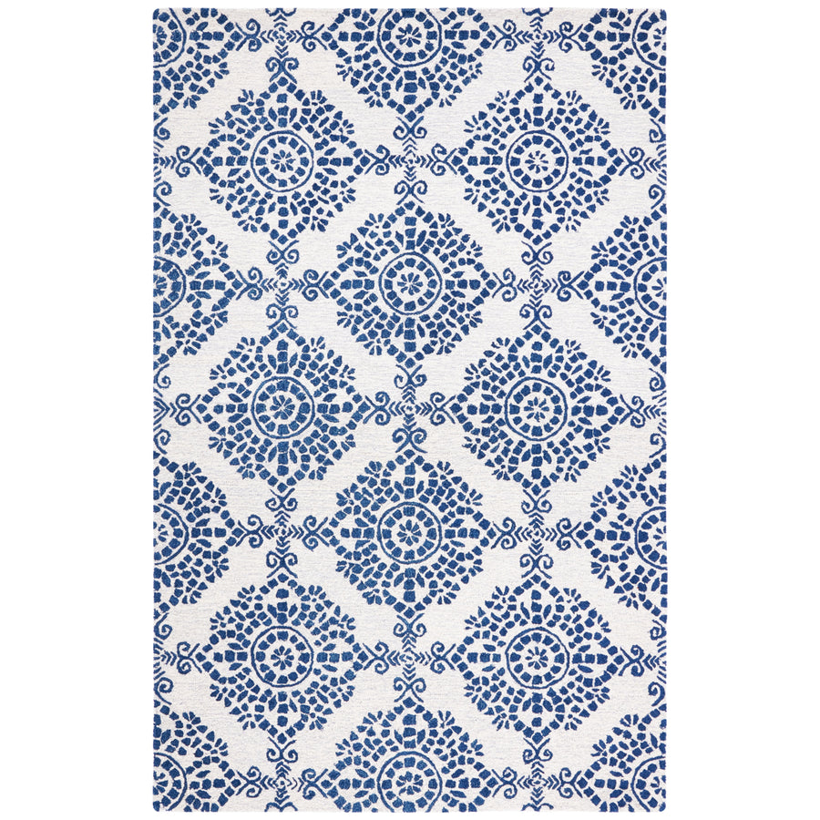 SAFAVIEH Micro-Loop Collection MLP647A Ivory / Blue Rug Image 1