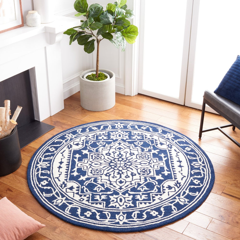 SAFAVIEH Micro-Loop Collection MLP648N Navy / Ivory Rug Image 2