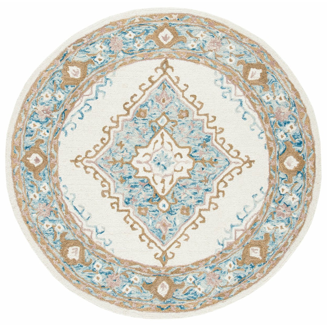 SAFAVIEH Micro-Loop MLP953A Handmade Ivory / Blue Rug Image 1