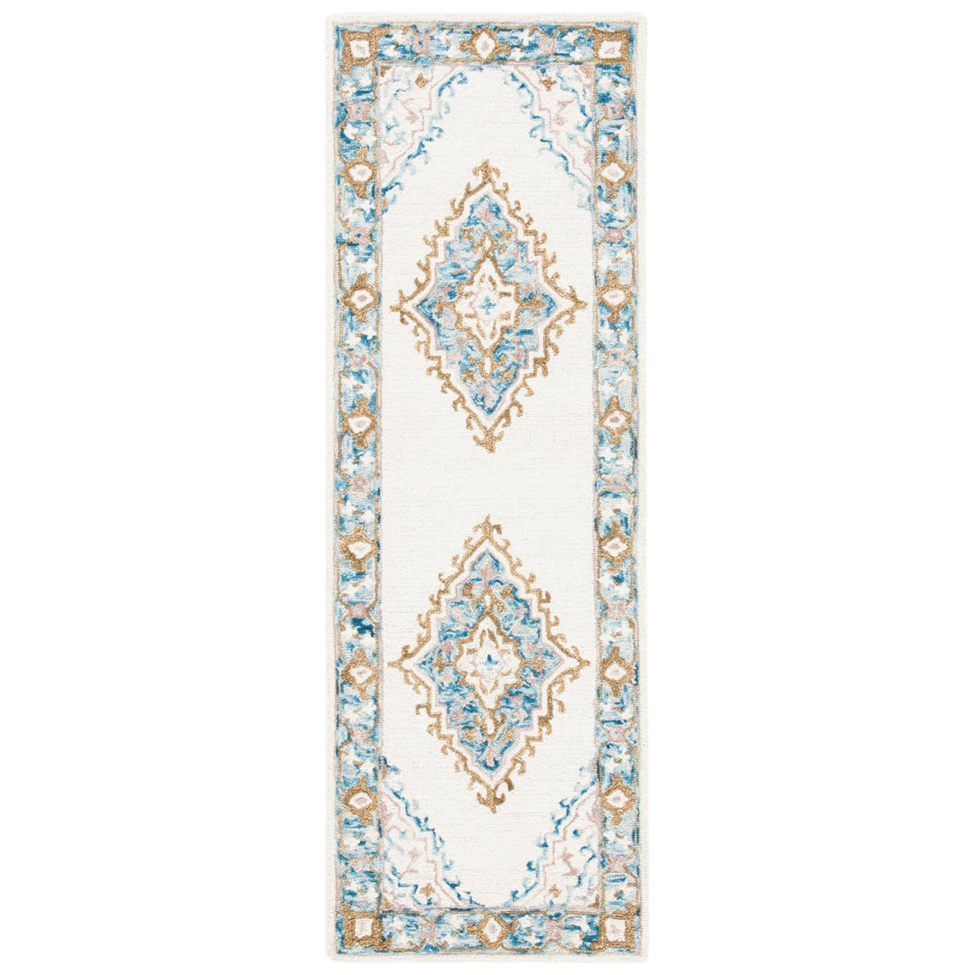 SAFAVIEH Micro-Loop MLP953A Handmade Ivory / Blue Rug Image 1