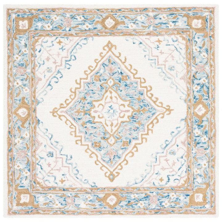 SAFAVIEH Micro-Loop MLP953A Handmade Ivory / Blue Rug Image 1